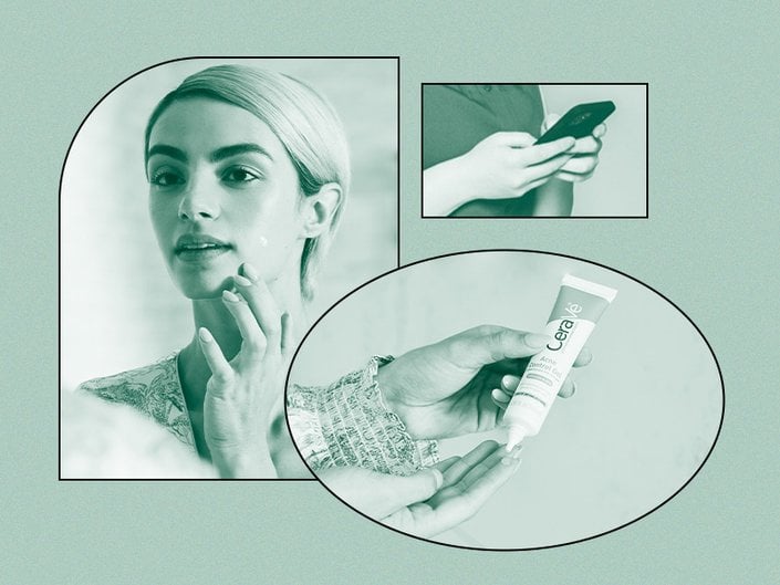 A collage of green-filtered photos