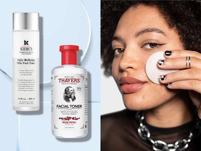 Person applying toner to their cheek